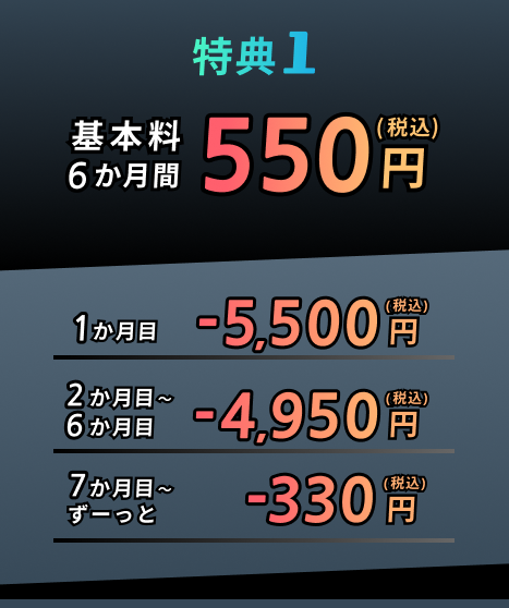 特典1 基本料6か月間550円（税込）