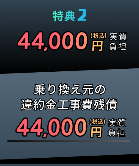 特典2 乗り換え元の違約金工事費残債 4,400円（税込）実質負担